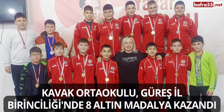 Kavak Ortaokulu, Güreş İl Birinciliği'nde 8 Altın Madalya Kazandı