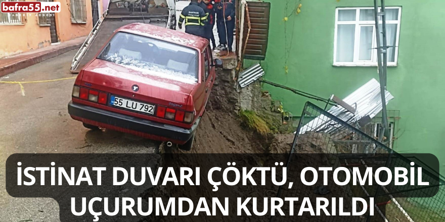 İstinat Duvarı Çöktü, Otomobil Uçurumdan Kurtarıldı