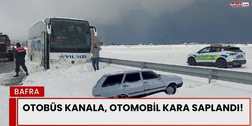 Otobüs Kanala, Otomobil Kara Saplandı!