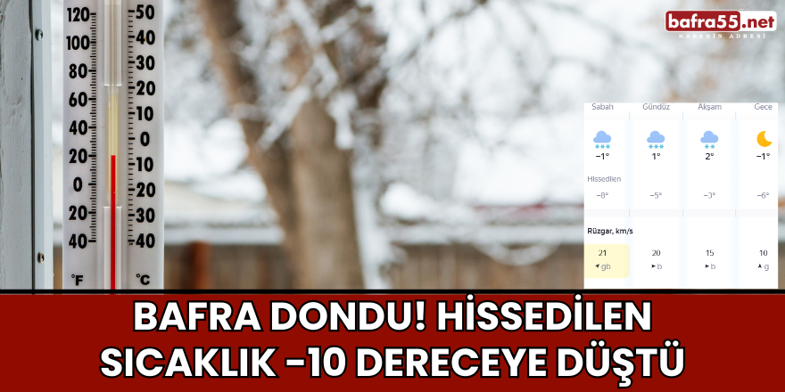 Bafra Dondu! Hissedilen Sıcaklık -10 Dereceye Düştü