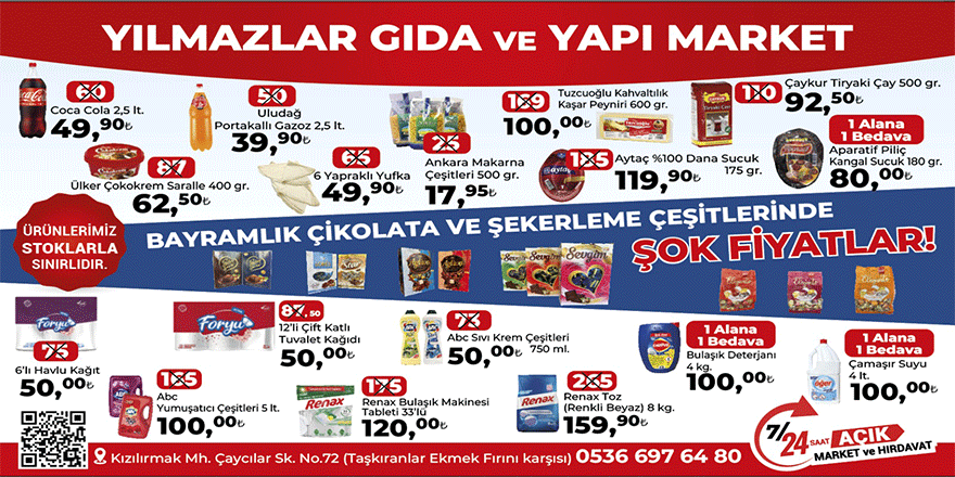 Bafra'nın En Uygun Fiyatları Yılmazlar Gıda ve Yapı Market'te!