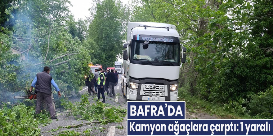 Bafra'da kamyon ağaca çarptı