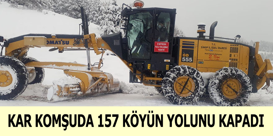 KAR KOMŞUDA 157 KÖYÜN YOLUNU KAPADI