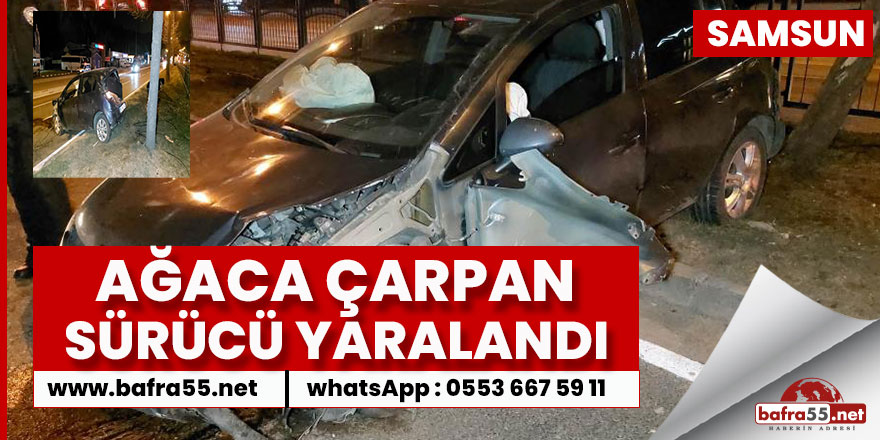 Samsun'da ağaca çarpan otomobilin sürücüsü yaralandı