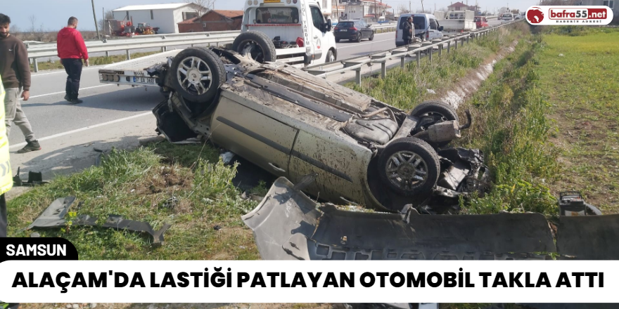 Alaçam'da Lastiği Patlayan Otomobil Takla Attı