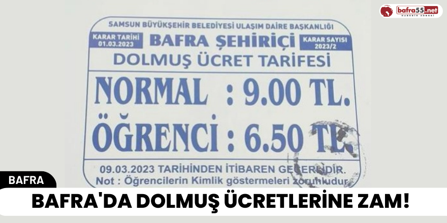 Bafra'da Dolmuş Ücretlerine Zam!