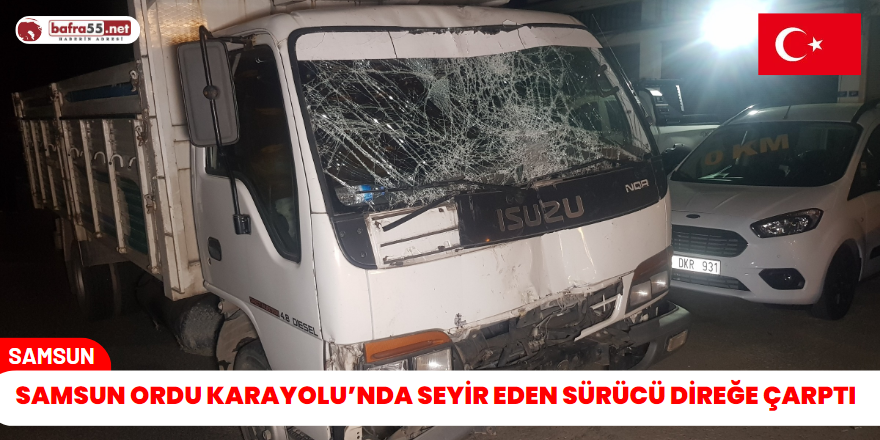 Samsun Ordu Karayolu’nda Seyir Eden Sürücü Direğe Çarptı