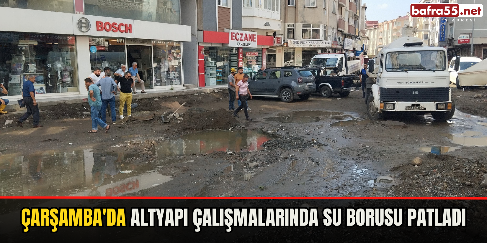 Çarşamba'da Altyapı Çalışmalarında Su Borusu Patladı